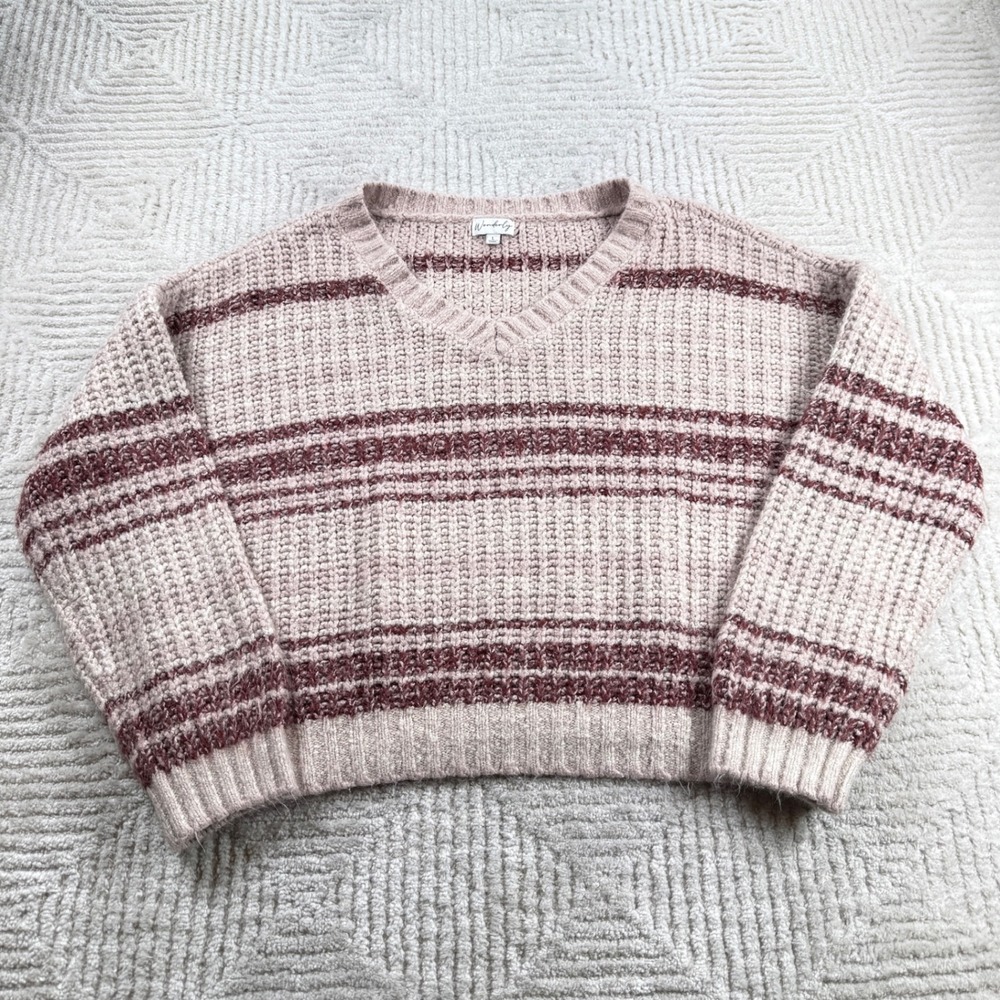 Wonderly Striped Sweater Womens Large Boho Cottagecore Preppy Earthy Soft Girl